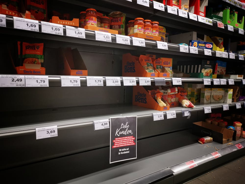 Empty store shelves showing what happens when a product goes viral.